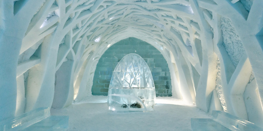 Admiring the impressive Ice Hotel in Kiruna